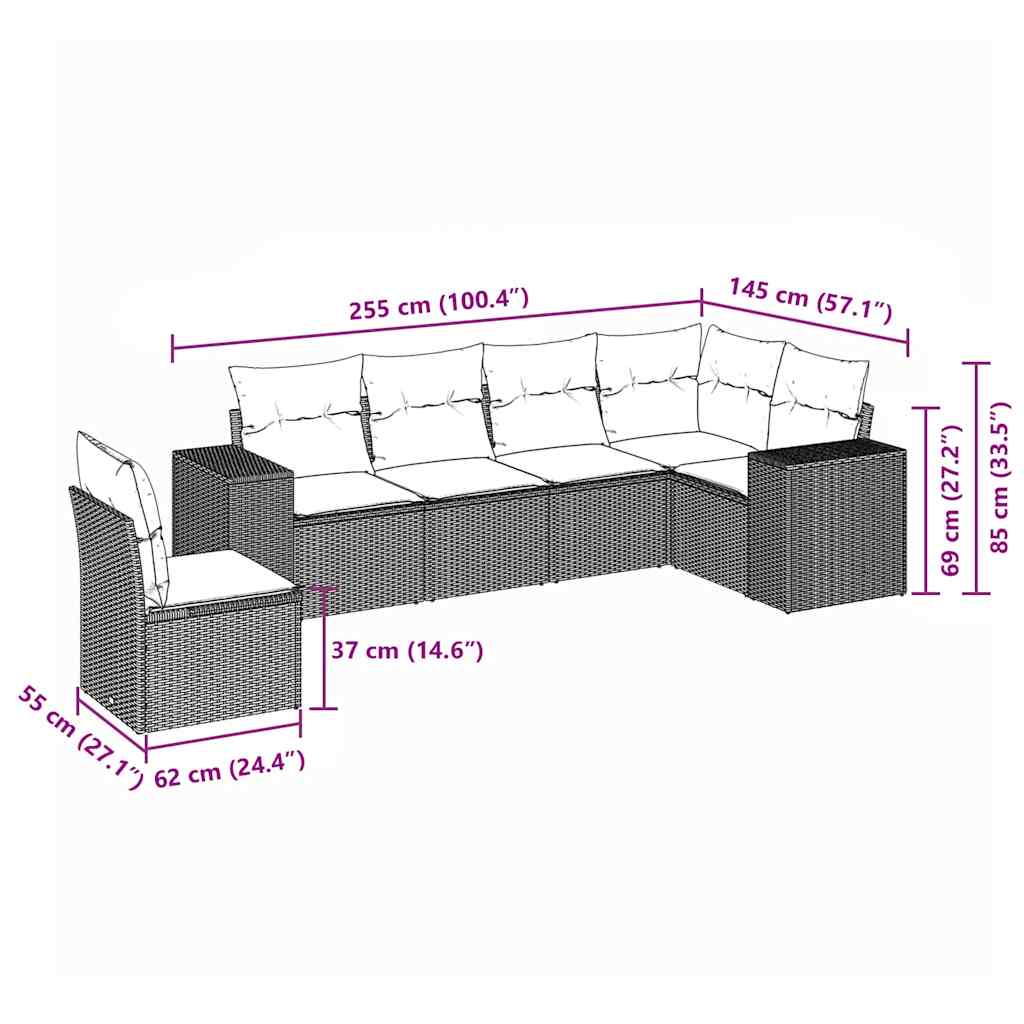Set Divano da Giardino 6 pz con Cuscini Nero in Polyrattan | homemem39