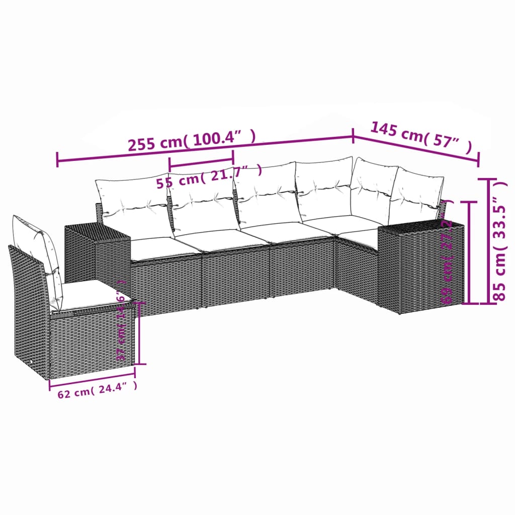 Set Divano da Giardino 6 pz con Cuscini Grigio in Polyrattan | homemem39