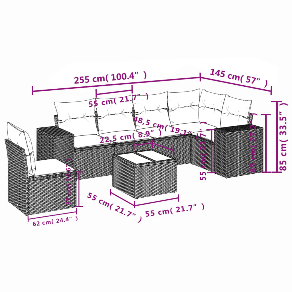 Set Divani da Giardino con Cuscini 7pz Nero Polyrattan | homemem39