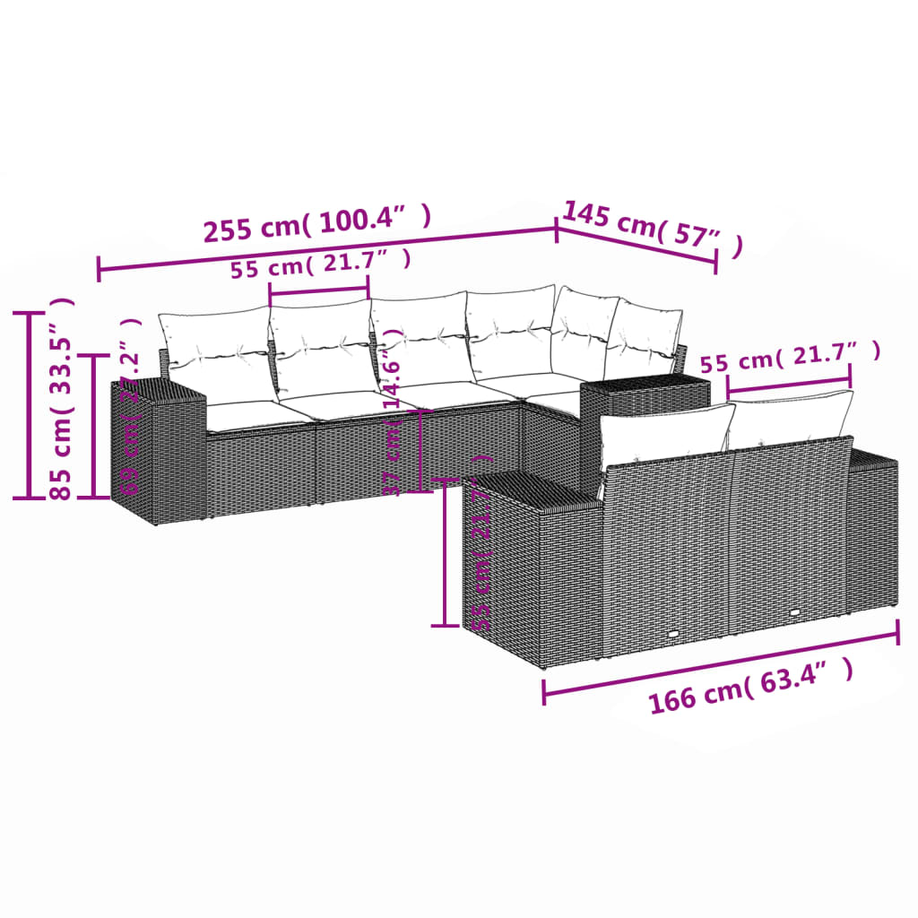 Set Divani da Giardino 7 pz con Cuscini Beige in Polyrattan | homemem39