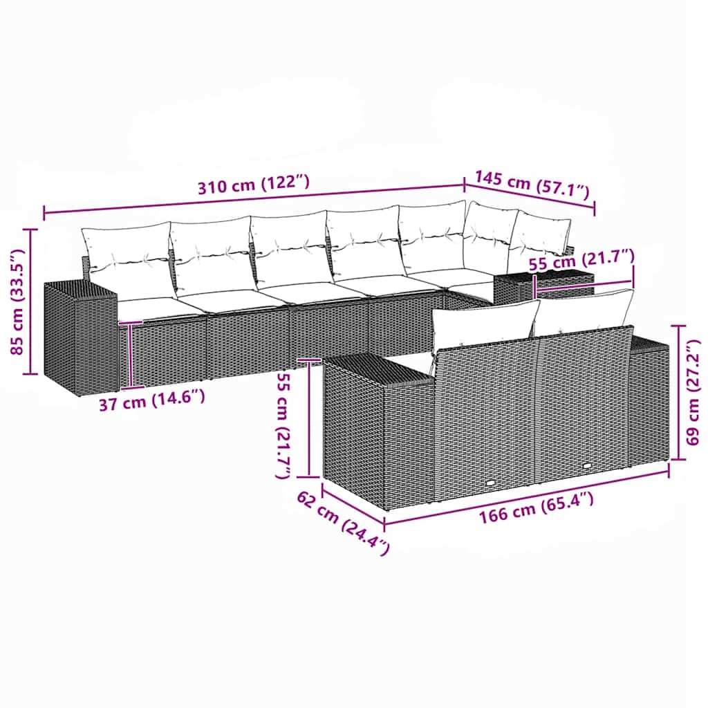 Set Divani da Giardino con Cuscini 8 pz Nero in Polyrattan | homemem39