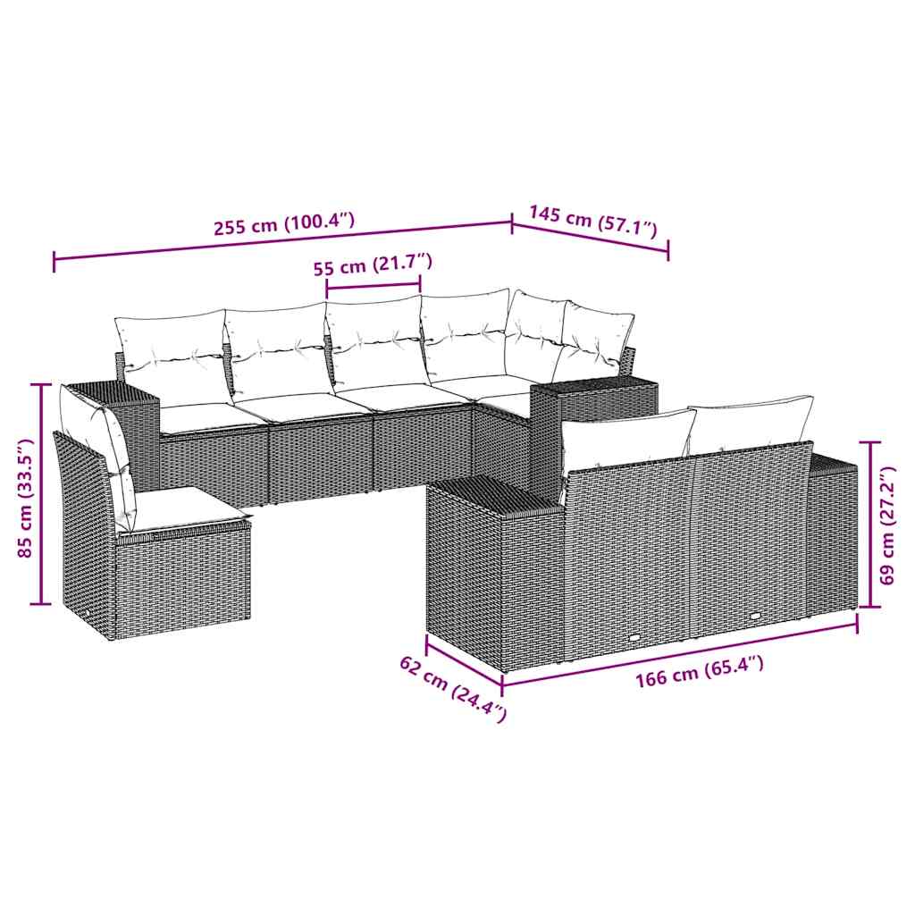 Set Divani da Giardino con Cuscini 8 pz Nero in Polyrattan | homemem39
