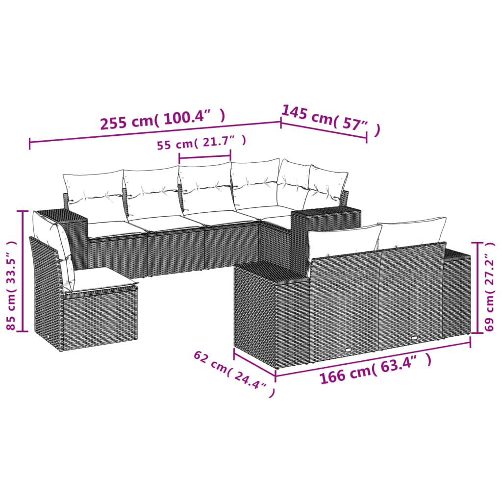 Set Divano da Giardino 8 pz con Cuscini Grigio in Polyrattan | homemem39