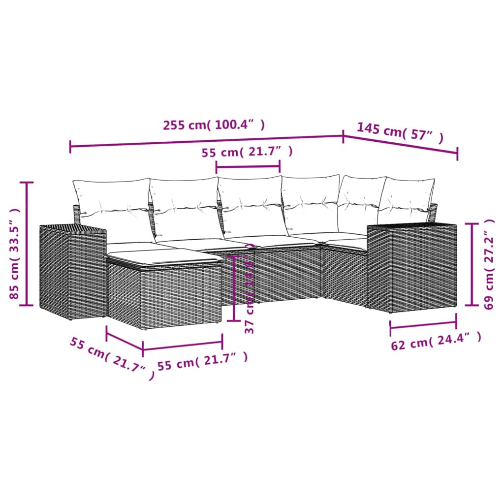 Set Divano da Giardino 6 pz con Cuscini Beige in Polyrattan | homemem39
