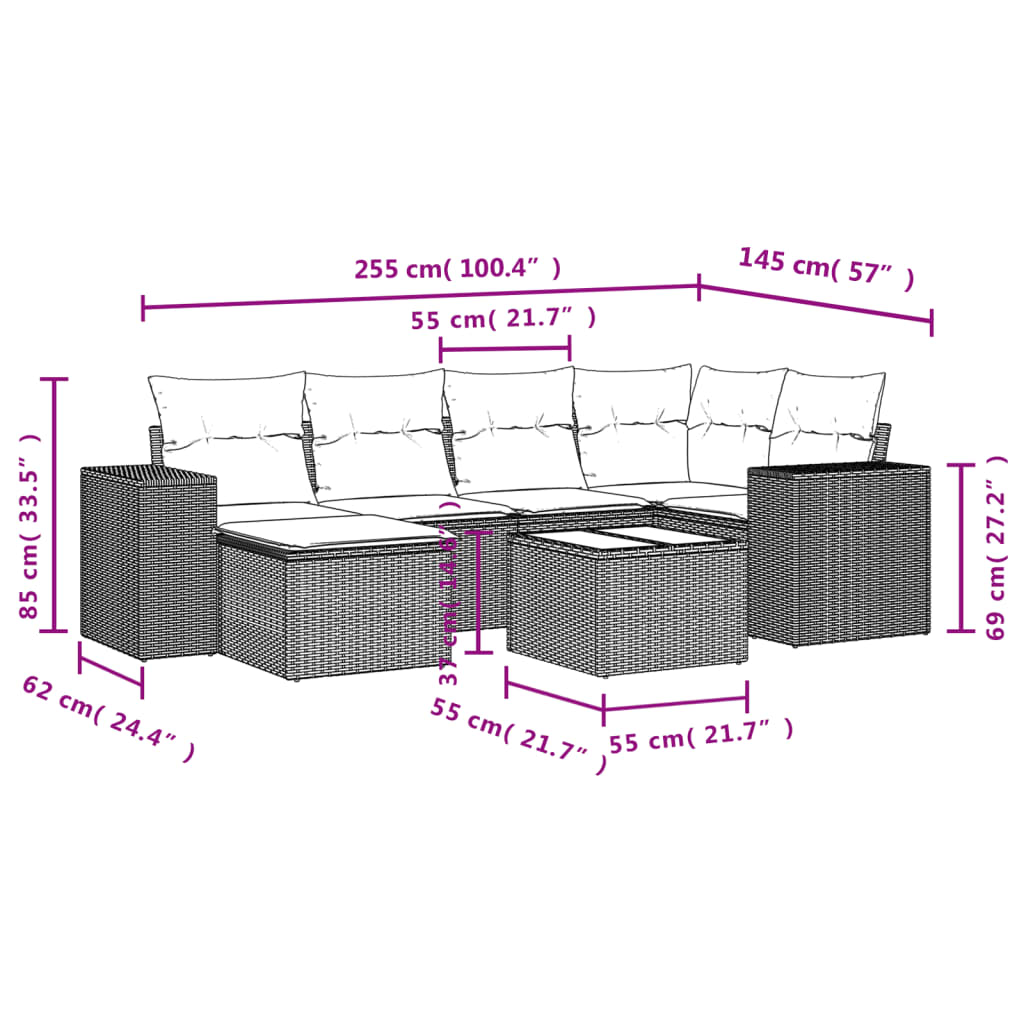 Set Divani da Giardino con Cuscini 7pz Nero Polyrattan | homemem39