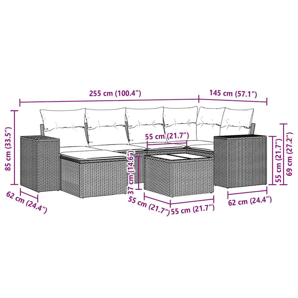 Set Divani da Giardino 7pz con Cuscini Grigio Chiaro Polyrattan | homemem39
