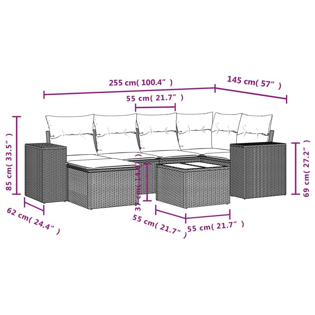 Set Divani da Giardino 7 pz con Cuscini Marrone in Polyrattan | homemem39