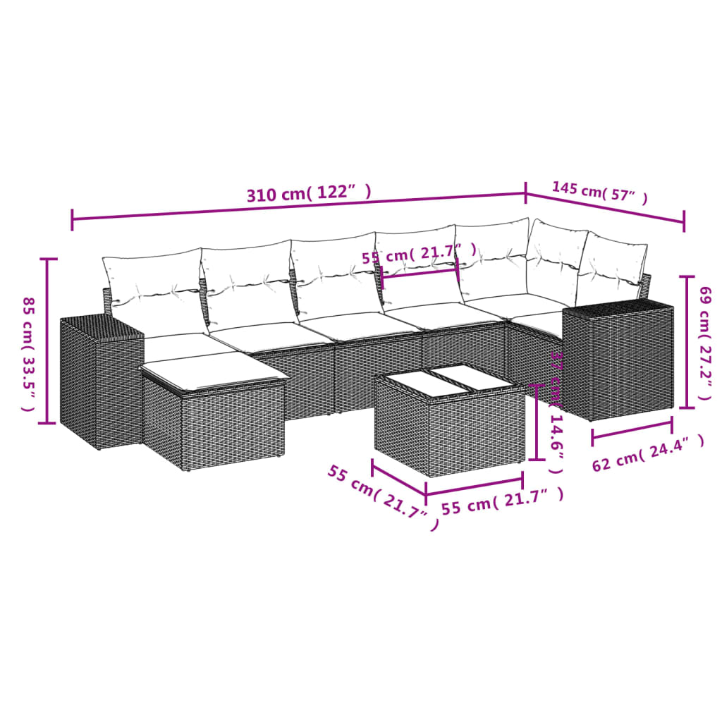 Set Divani da Giardino con Cuscini 8 pz Nero in Polyrattan