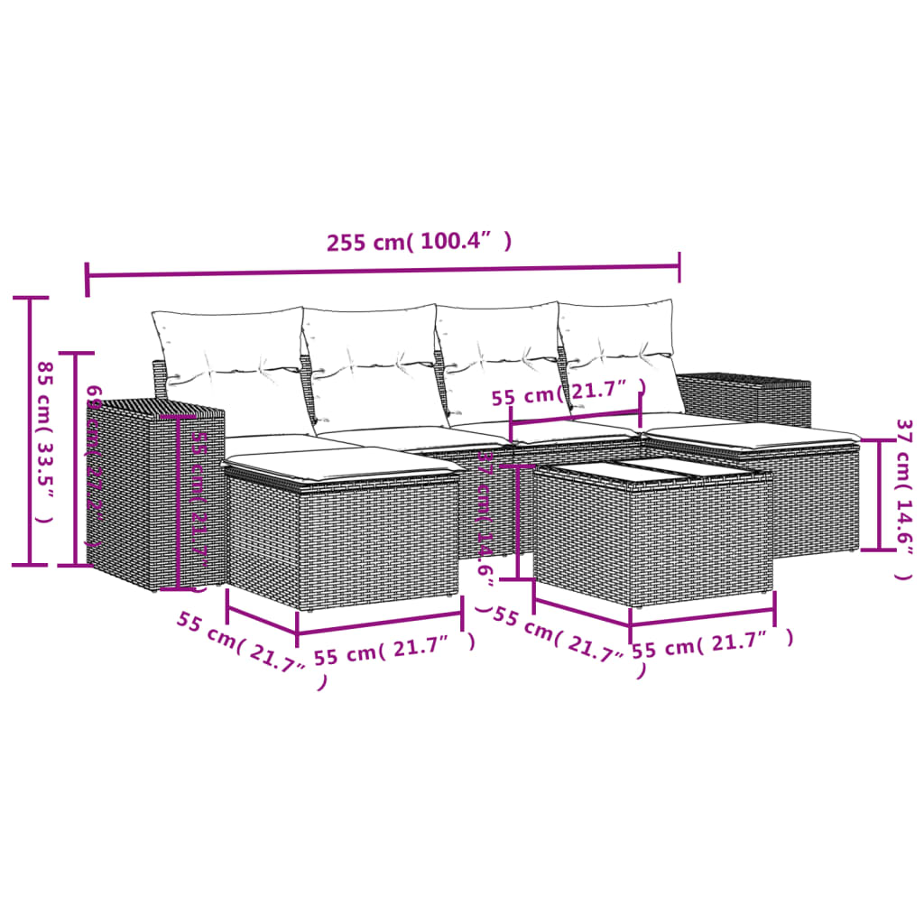 Set Divani da Giardino 7 pz con Cuscini Grigio in Polyrattan | homemem39