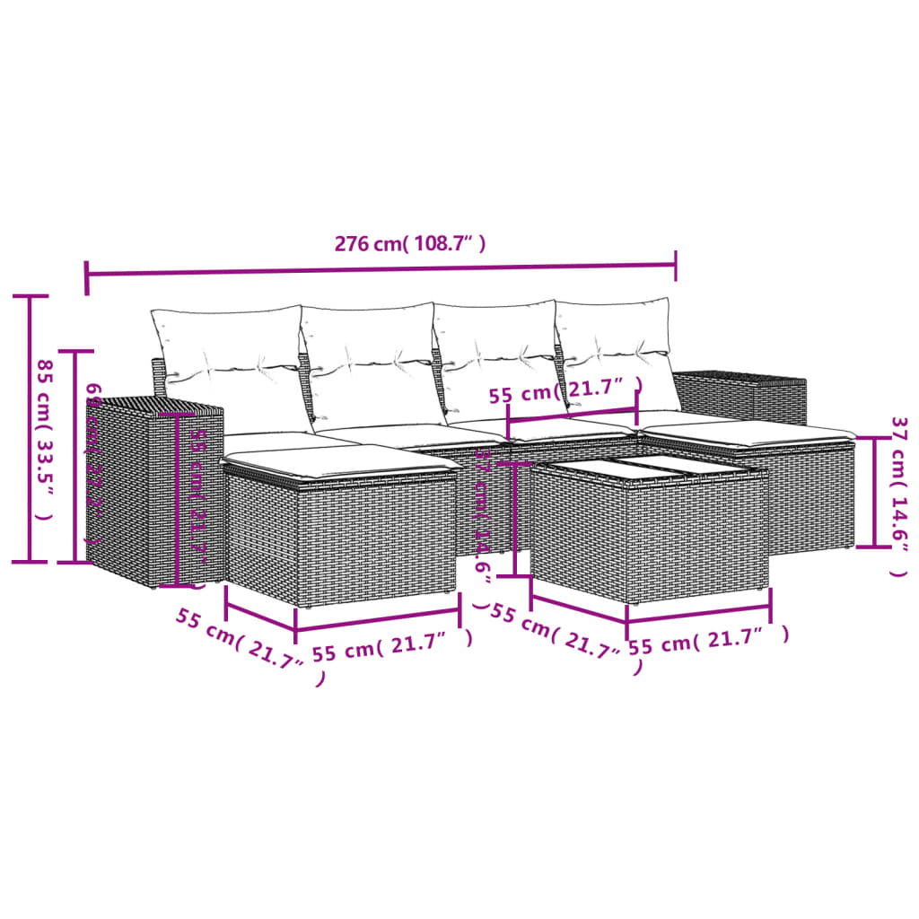 Set Divani da Giardino 7 pz con Cuscini Marrone in Polyrattan | homemem39