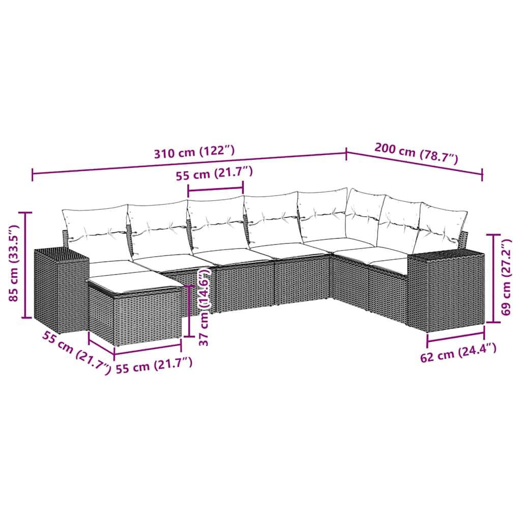 Set Divani da Giardino con Cuscini 8 pz Nero in Polyrattan | homemem39