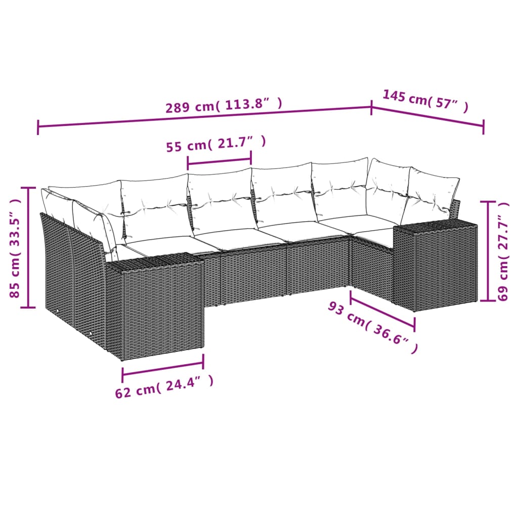 Set Divani da Giardino con Cuscini 7pz Nero Polyrattan | homemem39