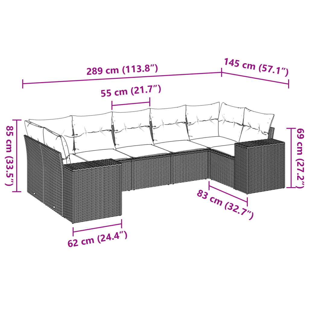 Set Divani da Giardino con Cuscini 7pz Nero Polyrattan | homemem39