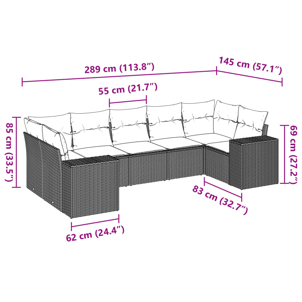 Set Divani da Giardino 7 pz con Cuscini Grigio in Polyrattan