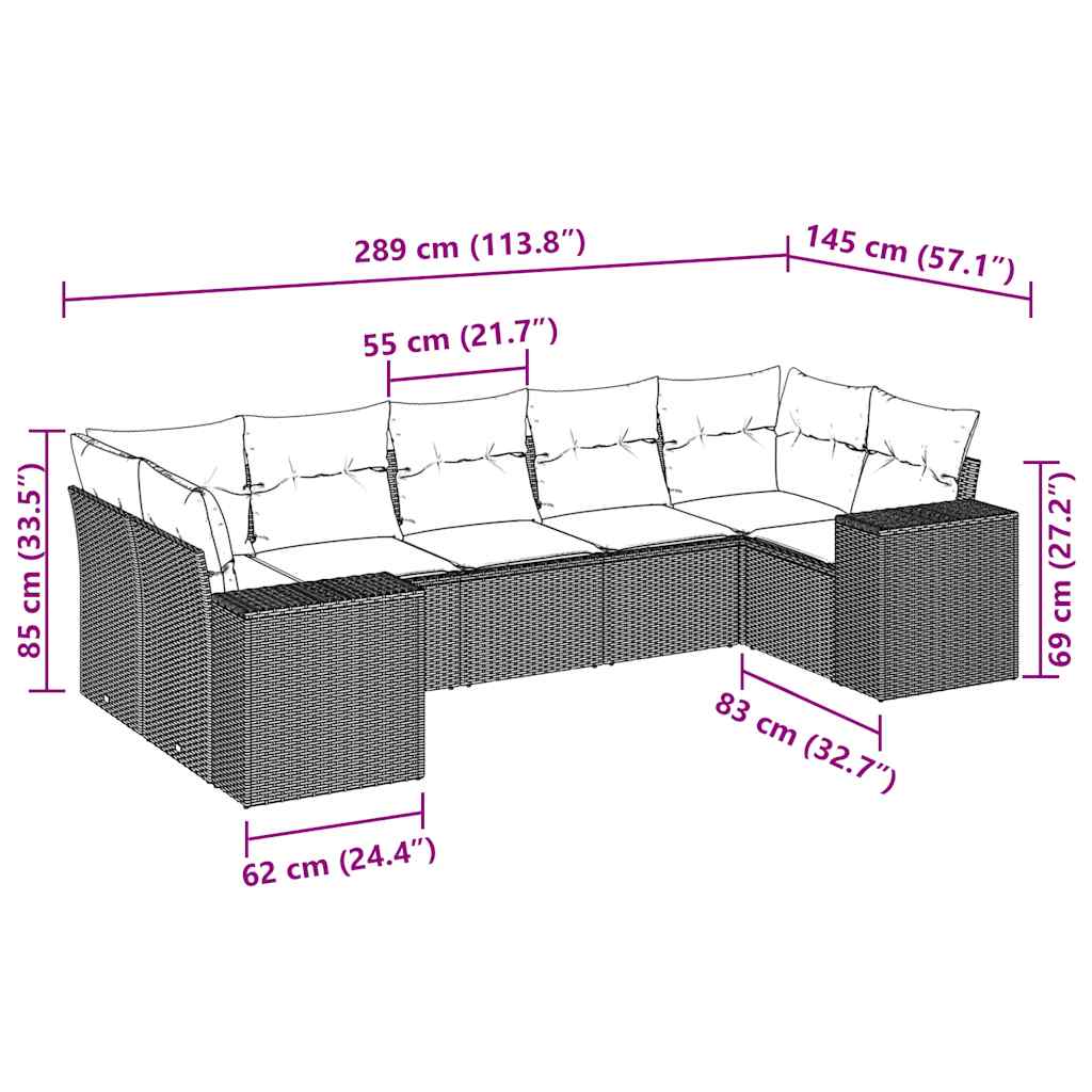 Set Divani da Giardino 7pz con Cuscini Grigio Chiaro Polyrattan