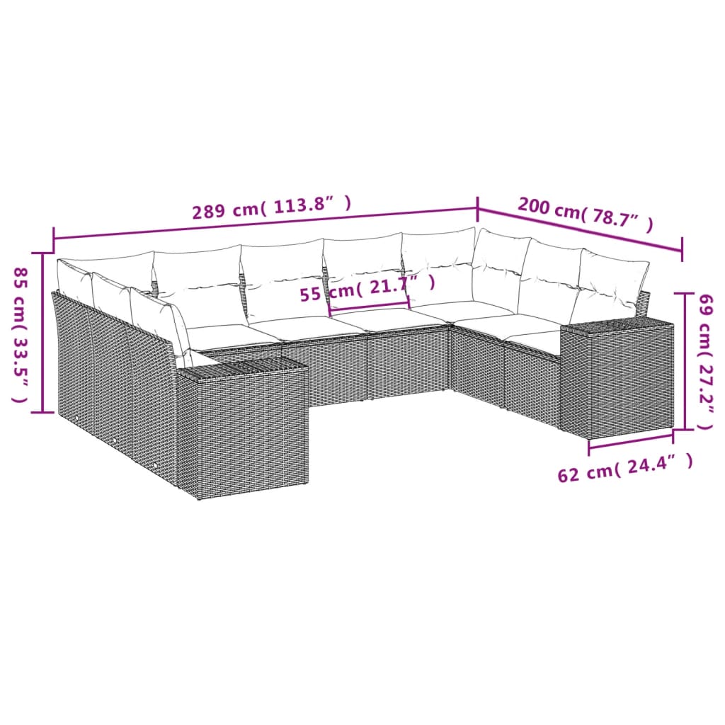 Set Divani da Giardino 9 pz con Cuscini Nero in Polyrattan | homemem39