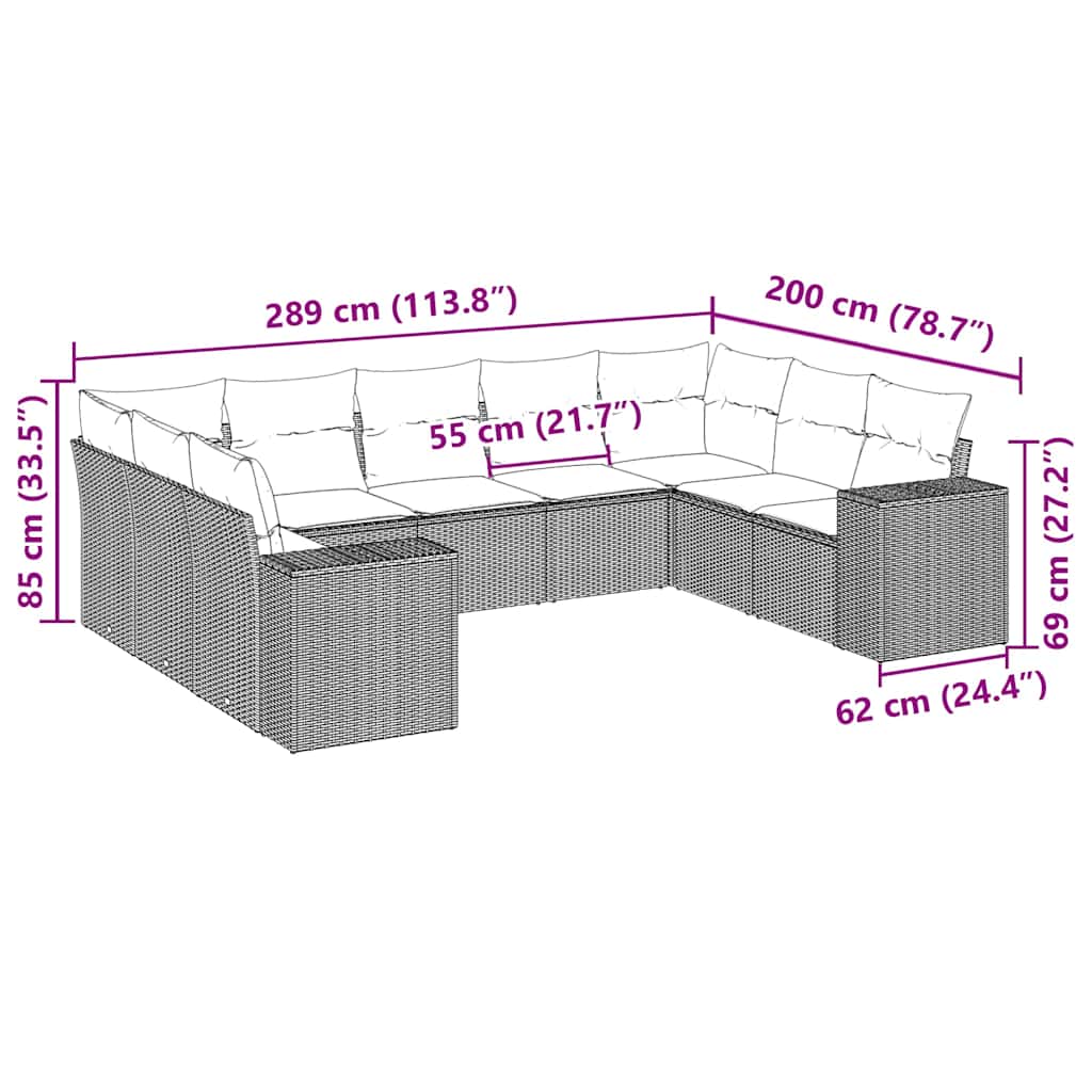 Set Divani da Giardino 9 pz con Cuscini Nero in Polyrattan | homemem39