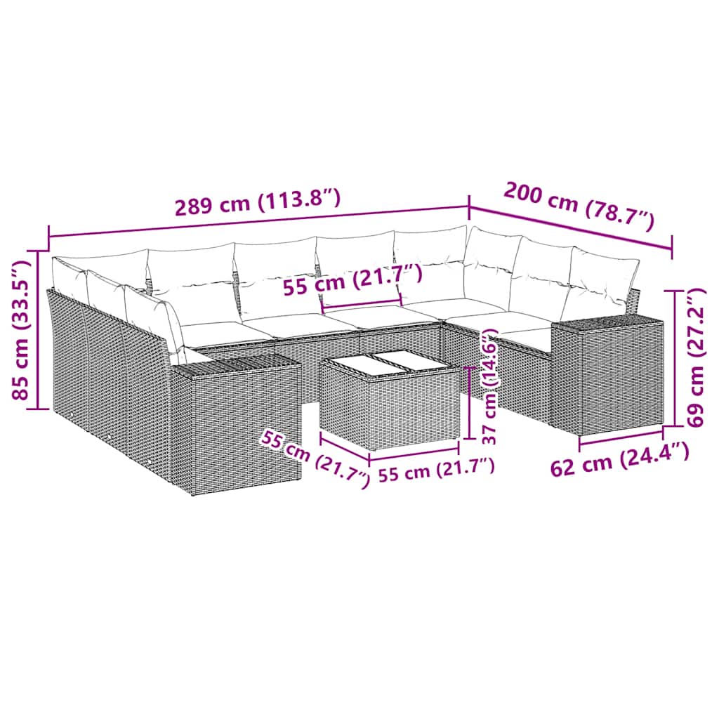 Set Divani da Giardino 10pz con Cuscini in Polyrattan Nero | homemem39