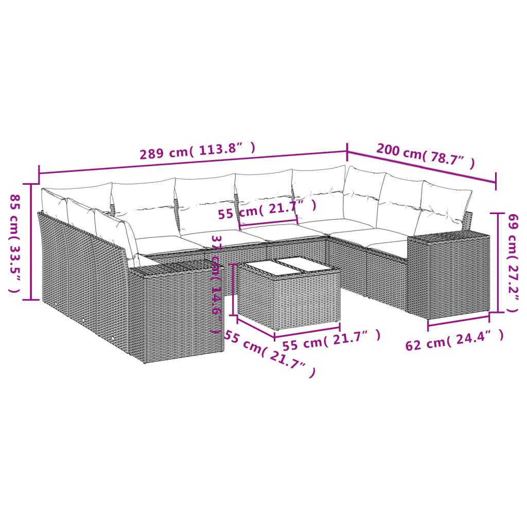 Set Divani da Giardino 10pz con Cuscini in Polyrattan Marrone | homemem39