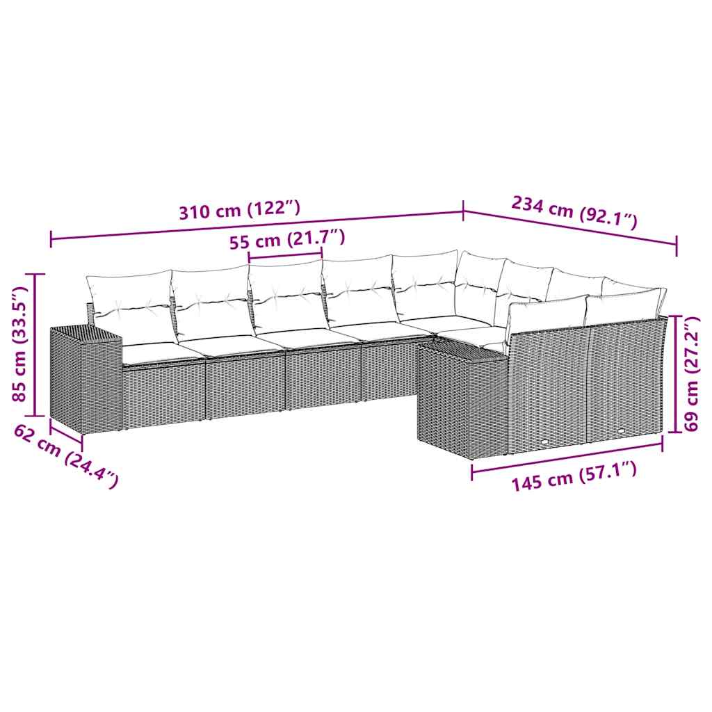 Set Divani da Giardino 9 pz con Cuscini Nero in Polyrattan | homemem39