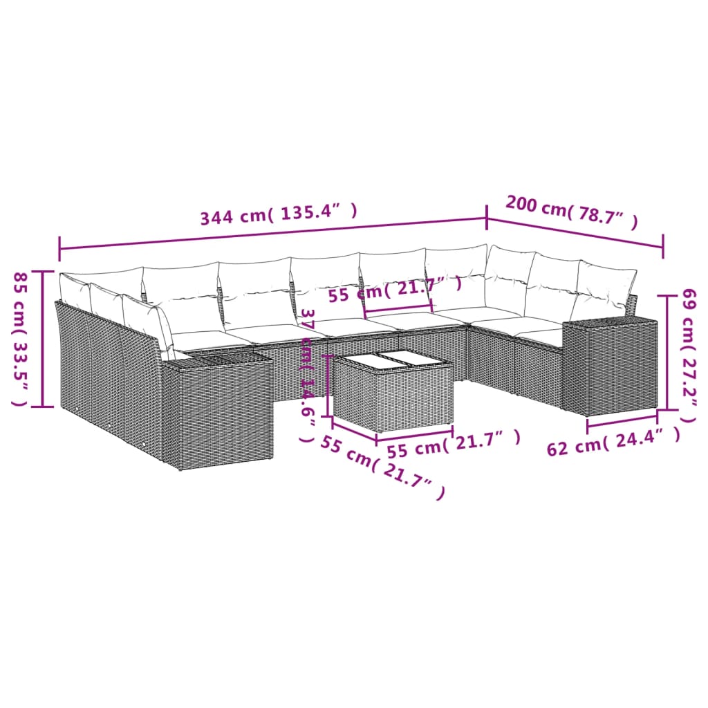 Set Divani da Giardino 11 pz con Cuscini in Polyrattan Grigio | homemem39