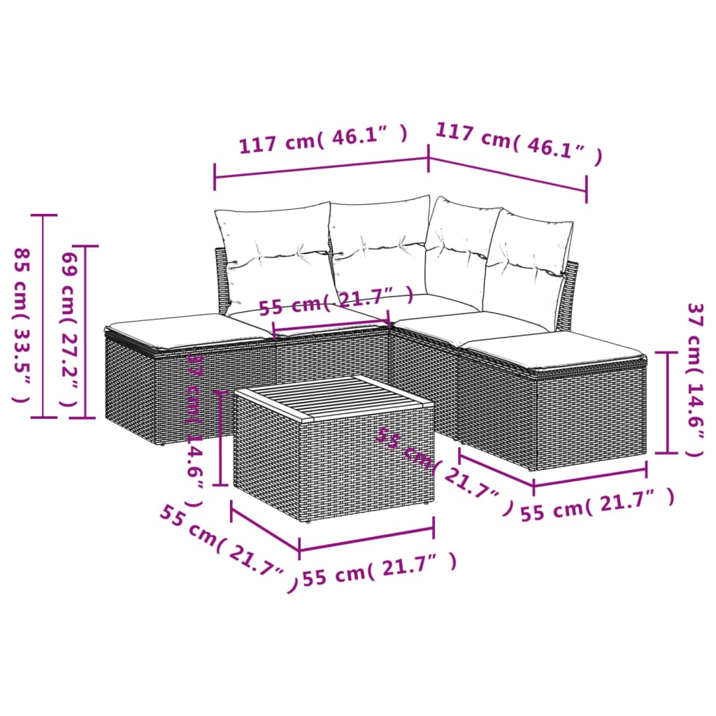 Set Divano da Giardino 6 pz con Cuscini Nero in Polyrattan - homemem39