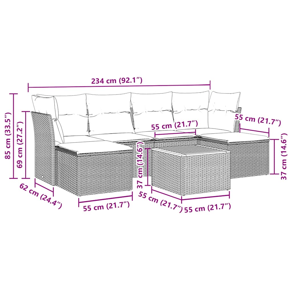 Set Divani da Giardino con Cuscini 7pz Nero Polyrattan - homemem39