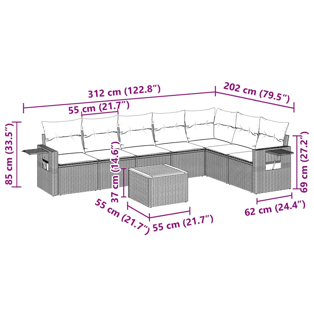 Set Divani da Giardino con Cuscini 8 pz Nero in Polyrattan