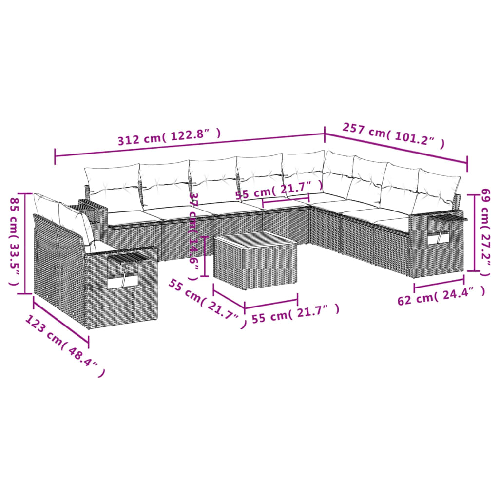 Set Divani da Giardino 11 pz con Cuscini in Polyrattan Nero | homemem39