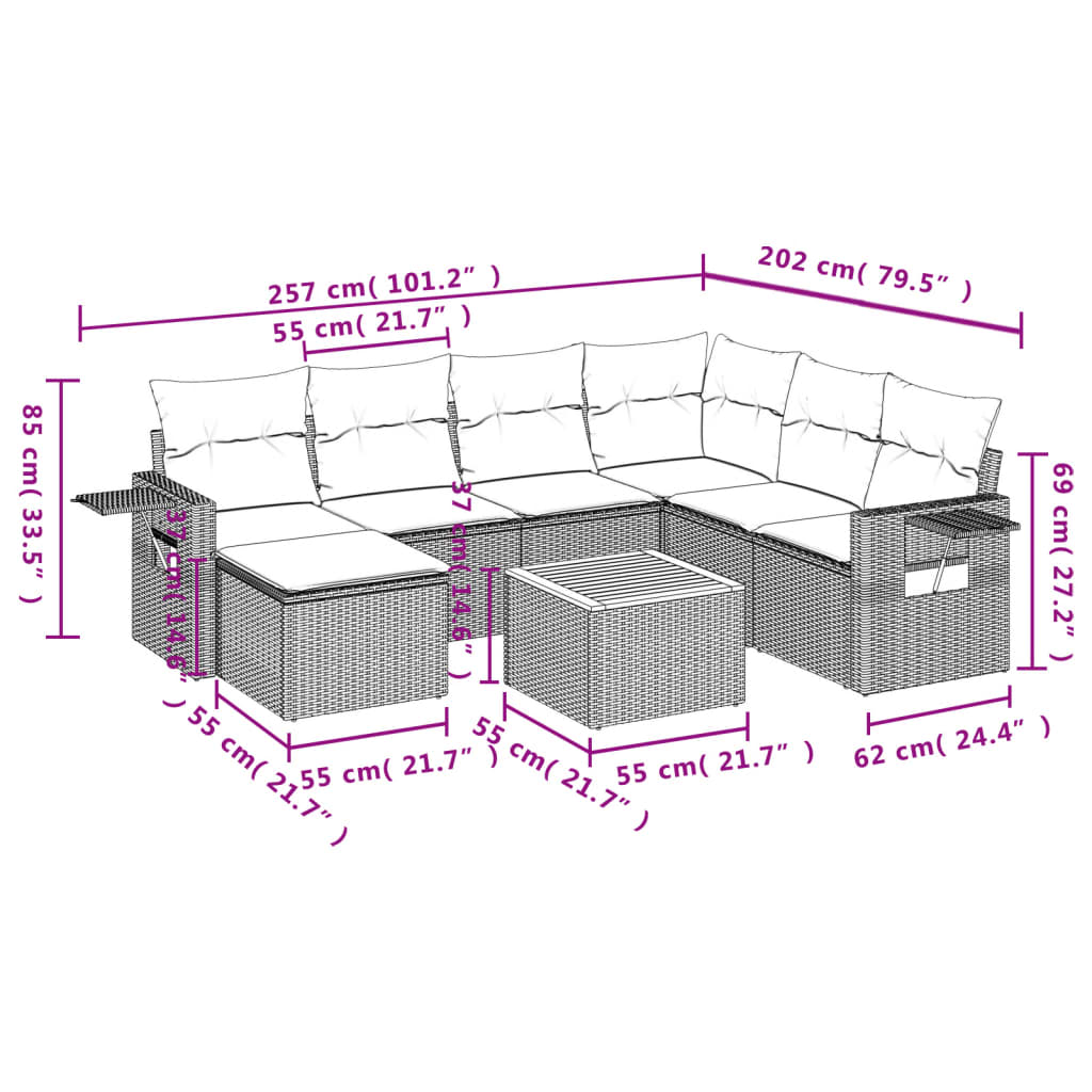 Set Divano da Giardino 8 pz con Cuscini Grigio in Polyrattan | homemem39