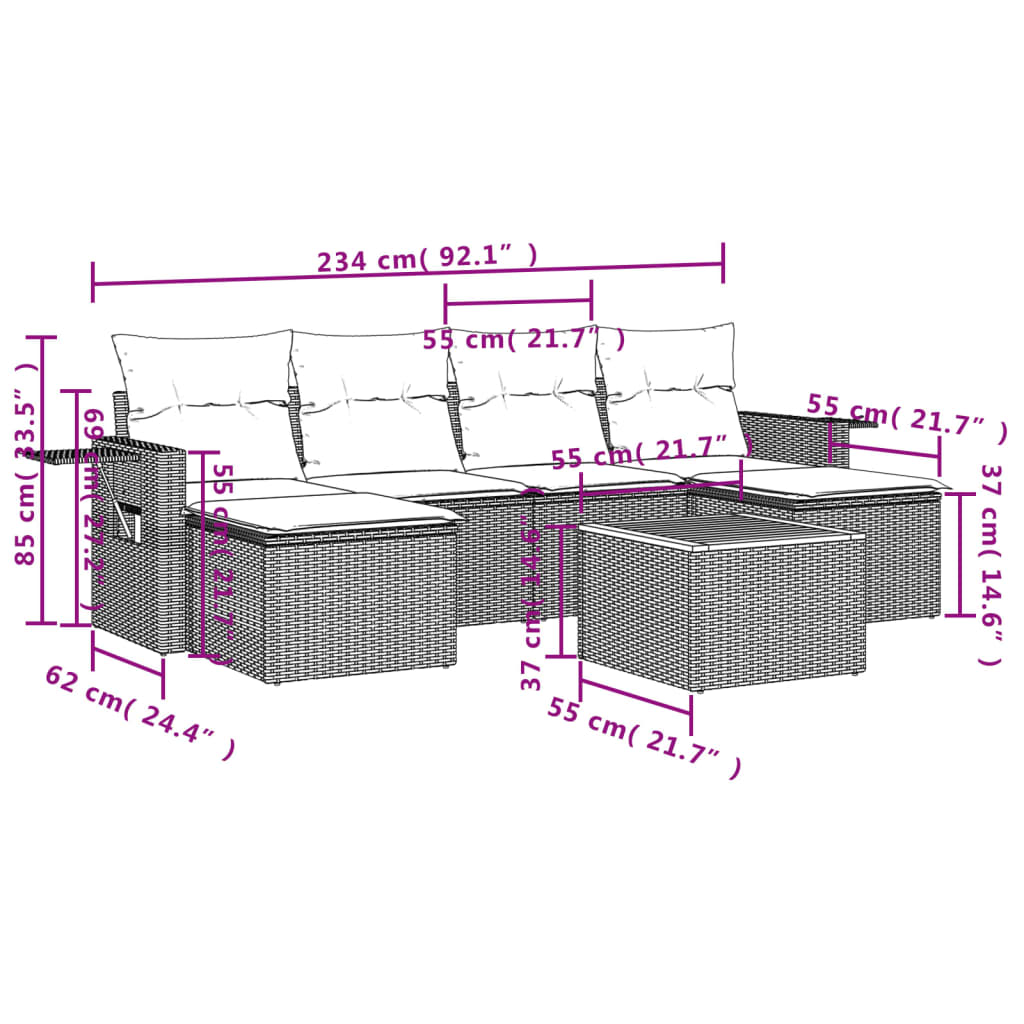 Set Divani da Giardino con Cuscini 7pz Nero Polyrattan | homemem39
