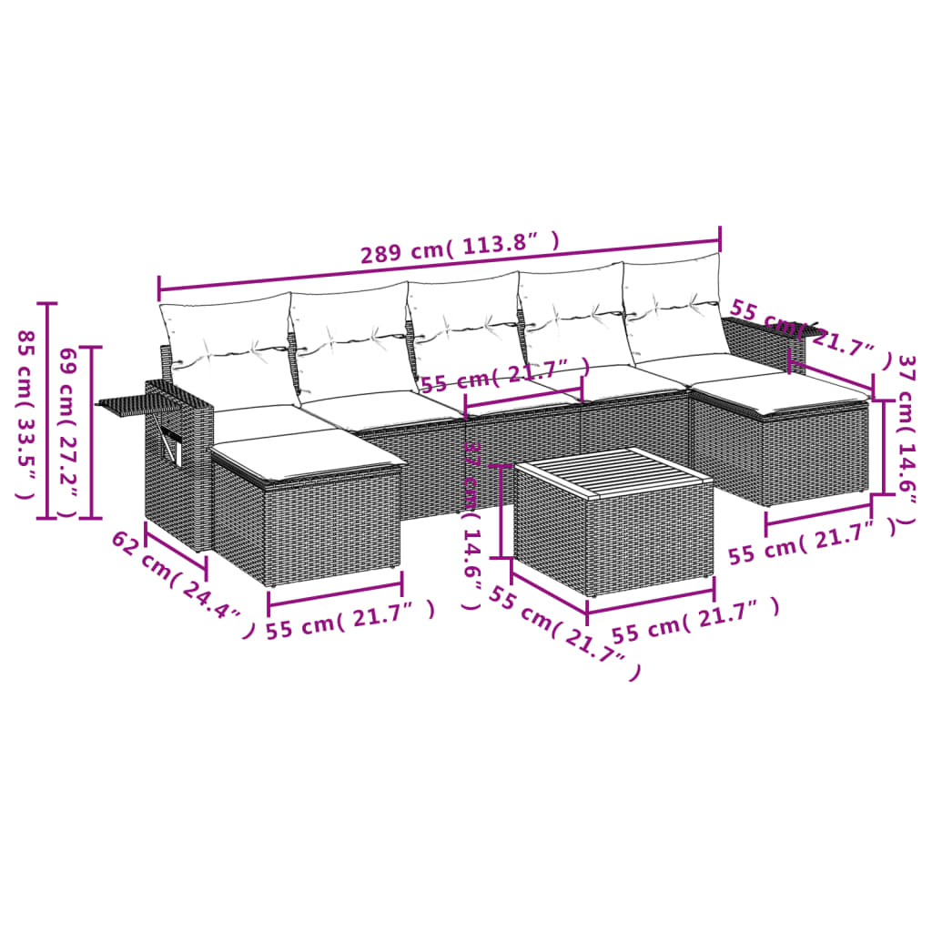 Set Divani da Giardino con Cuscini 8 pz Nero in Polyrattan | homemem39