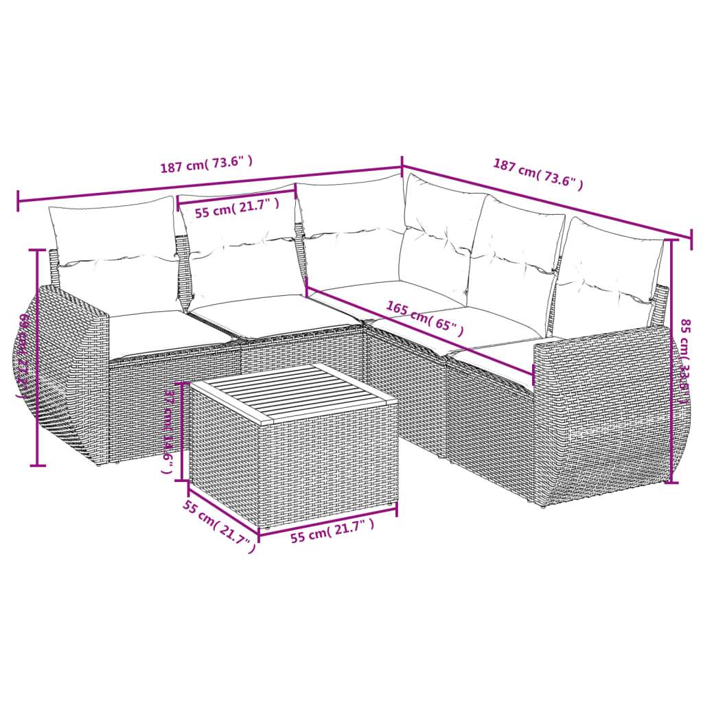 Set Divano da Giardino 6 pz con Cuscini Grigio in Polyrattan - homemem39