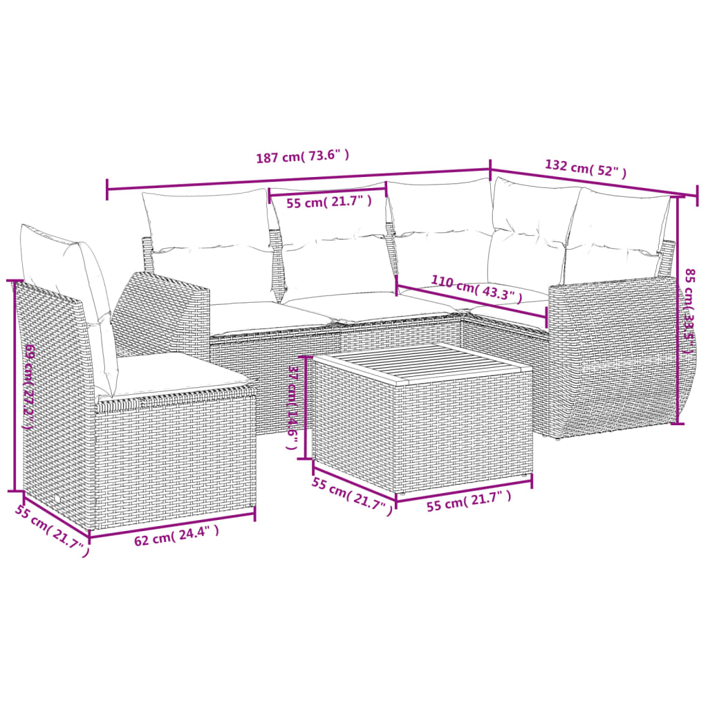 Set Divano da Giardino 6 pz con Cuscini Beige in Polyrattan | homemem39
