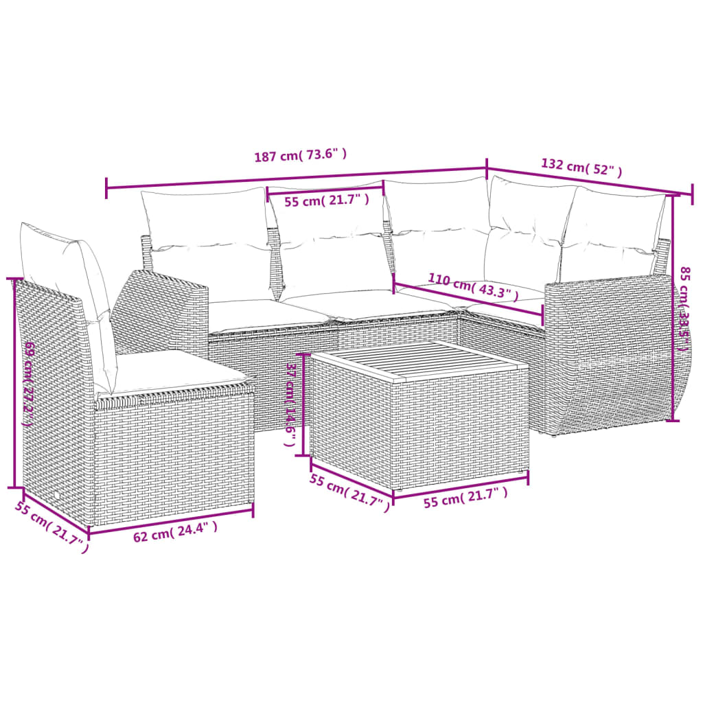 Set Divano da Giardino 6 pz con Cuscini Grigio in Polyrattan | homemem39