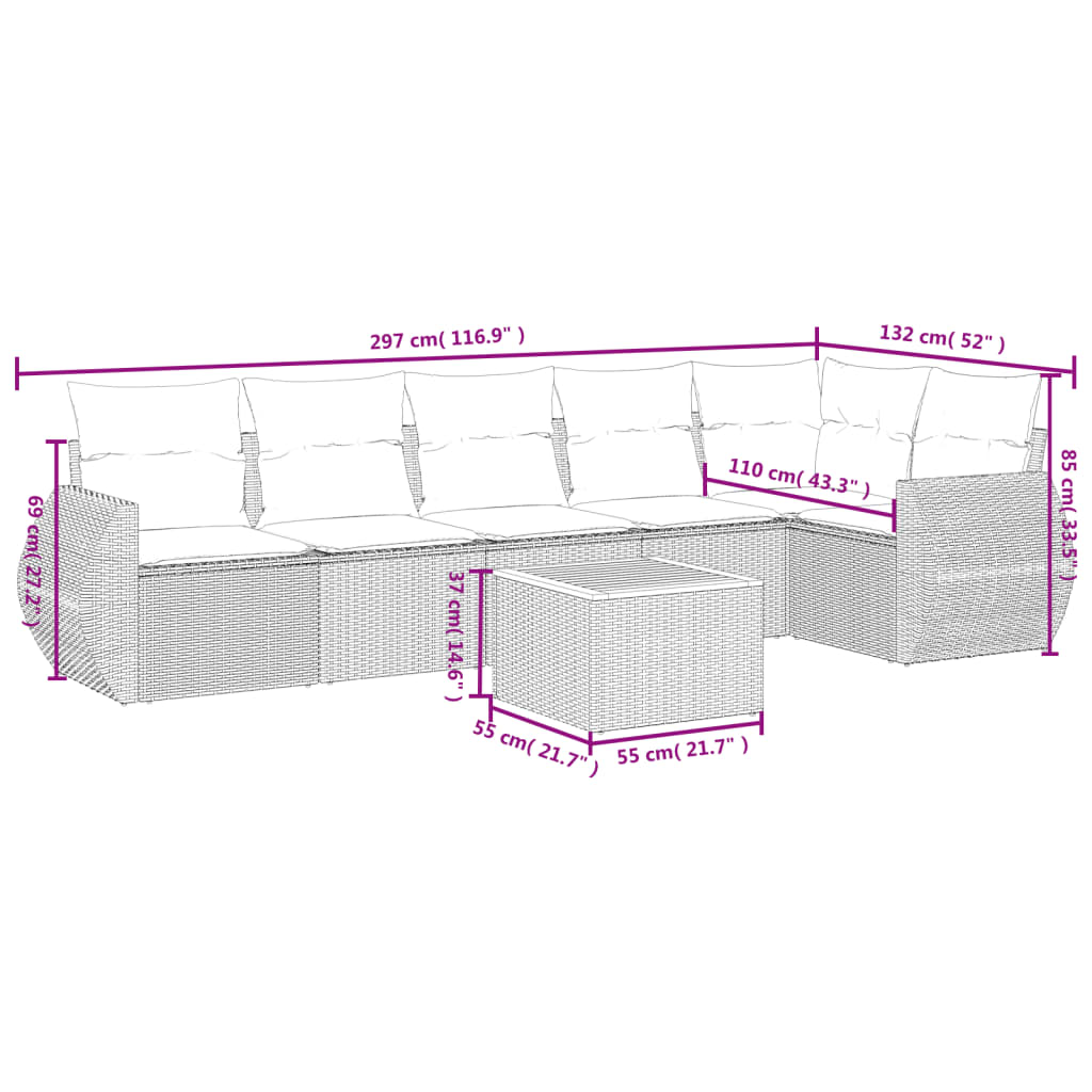 Set Divani da Giardino 7 pz con Cuscini Grigio in Polyrattan | homemem39