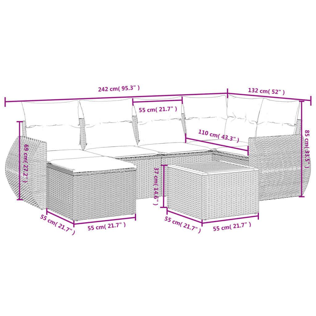 Set Divani da Giardino 7 pz con Cuscini Beige in Polyrattan | homemem39
