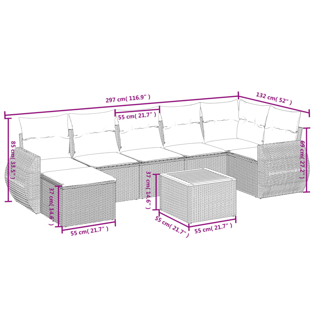 Set Divani da Giardino con Cuscini 8 pz Nero in Polyrattan | homemem39
