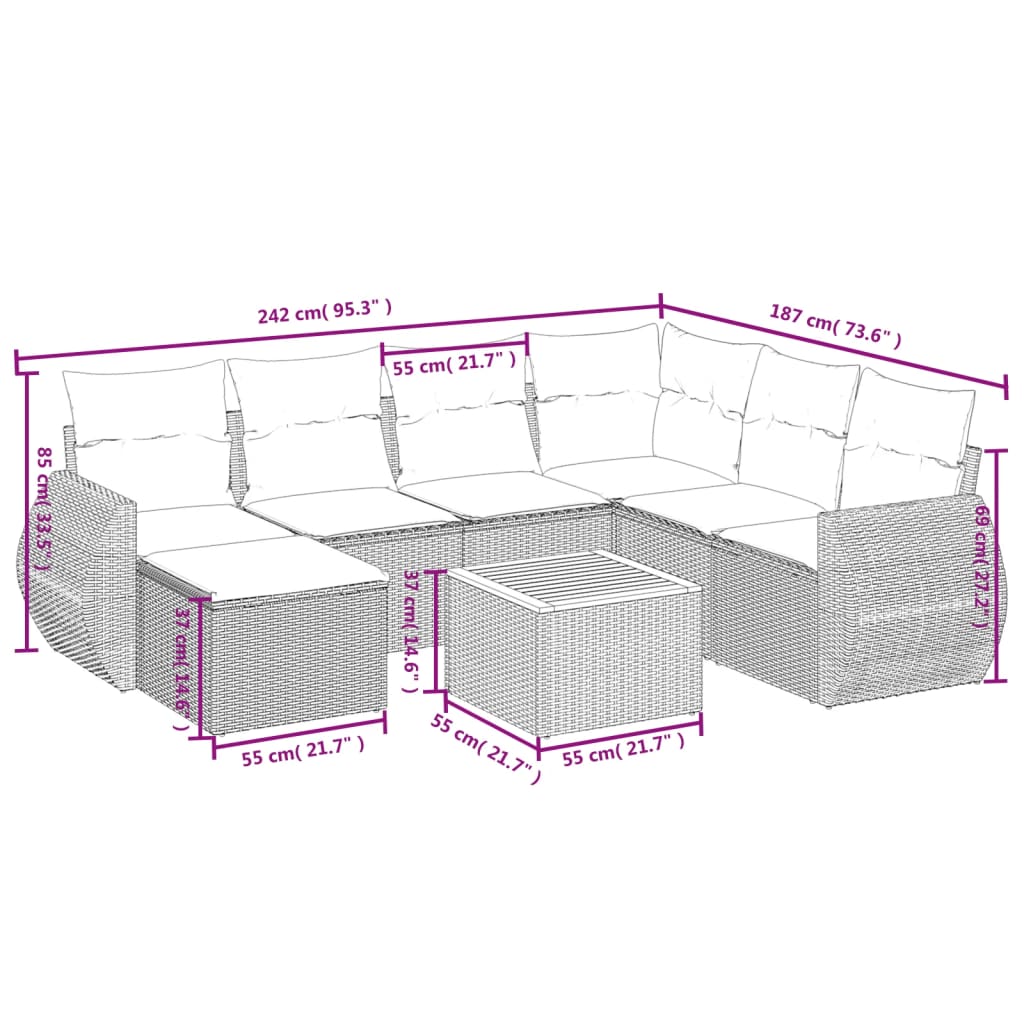 Set Divano da Giardino 8 pz con Cuscini Grigio in Polyrattan | homemem39