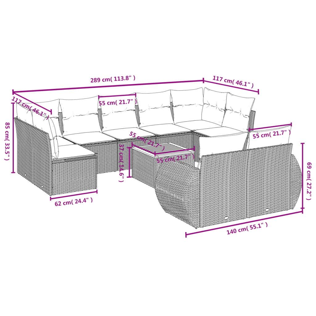 Set Divano da Giardino 10 pz con Cuscini Beige in Polyrattan | homemem39