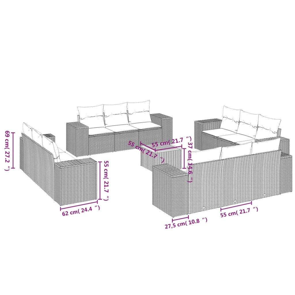 Set Divani da Giardino 13 pz con Cuscini Grigio in Polyrattan - homemem39