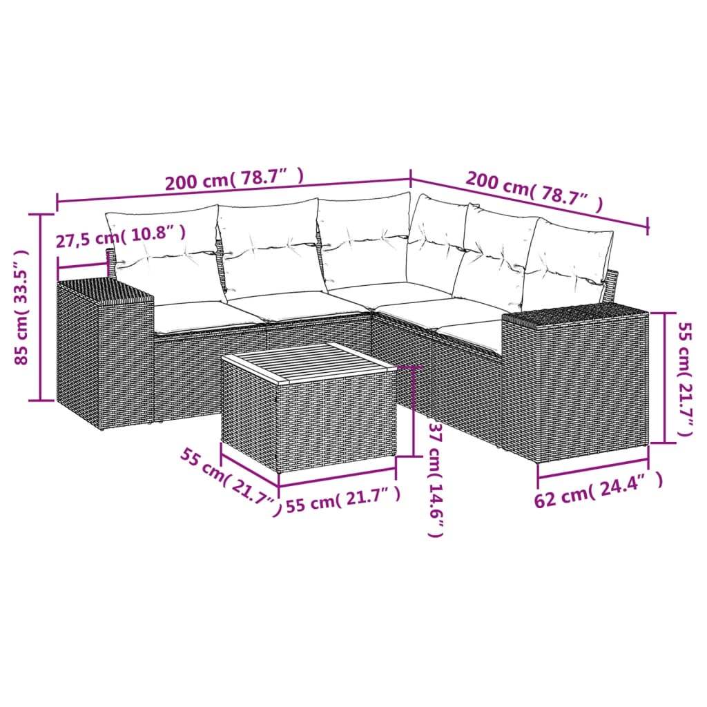 Set Divano da Giardino 6 pz con Cuscini Grigio in Polyrattan - homemem39