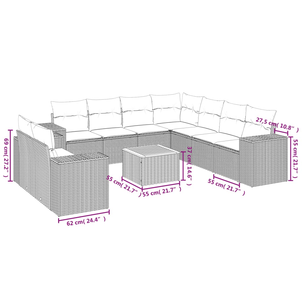 Set Divano da Giardino 10 pz con Cuscini Grigio in Polyrattan | homemem39