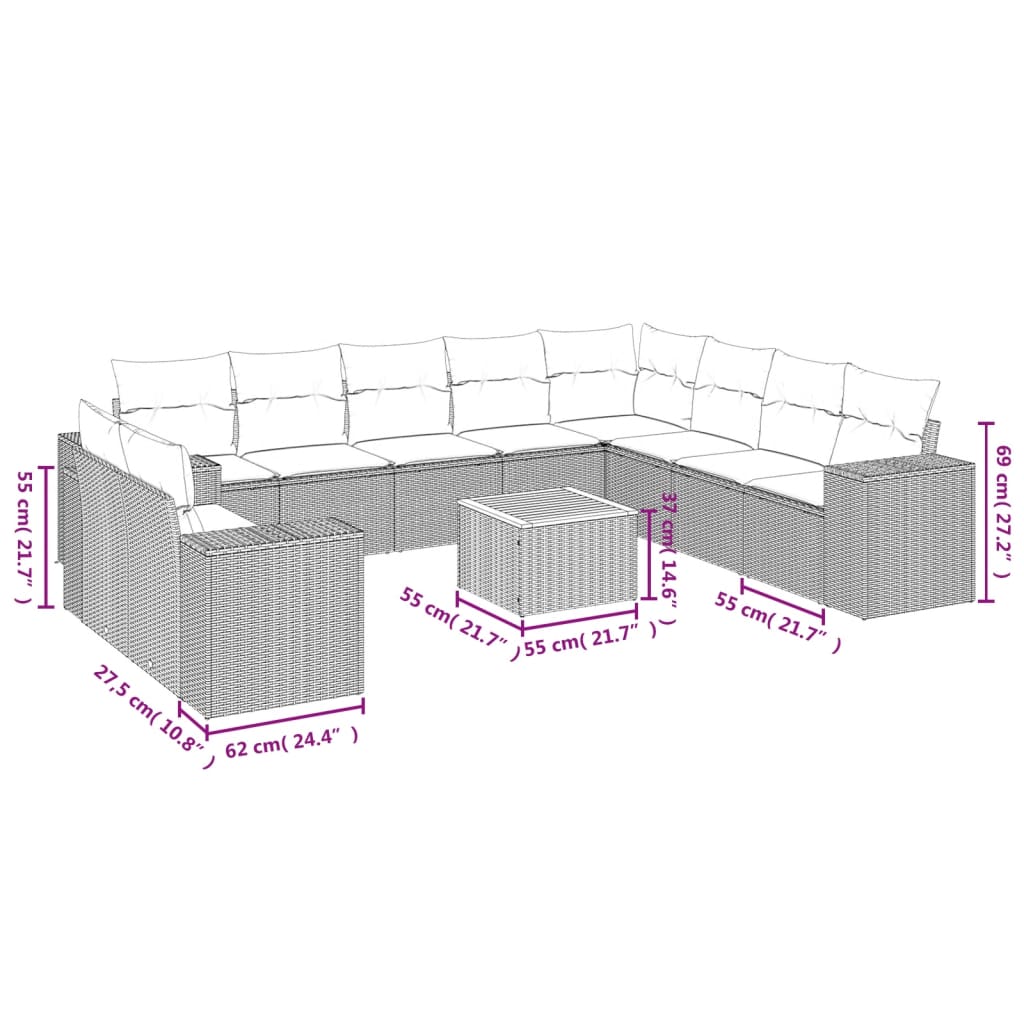 Set Divani da Giardino 11 pz con Cuscini Beige in Polyrattan | homemem39