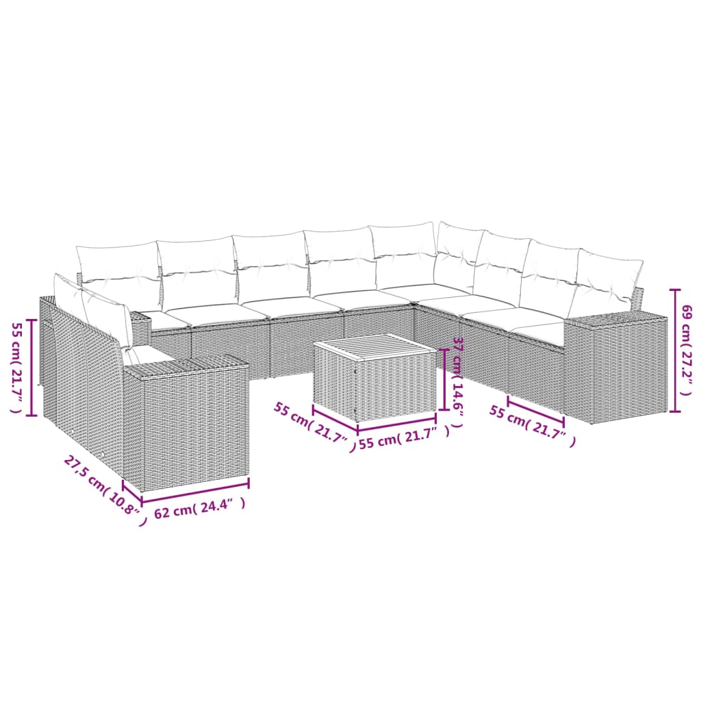 Set Divani da Giardino 11 pz con Cuscini Beige in Polyrattan | homemem39