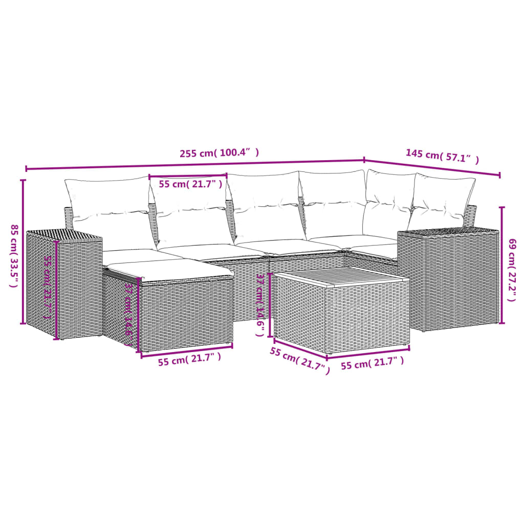Set Divani da Giardino 7 pz con Cuscini Grigio in Polyrattan | homemem39