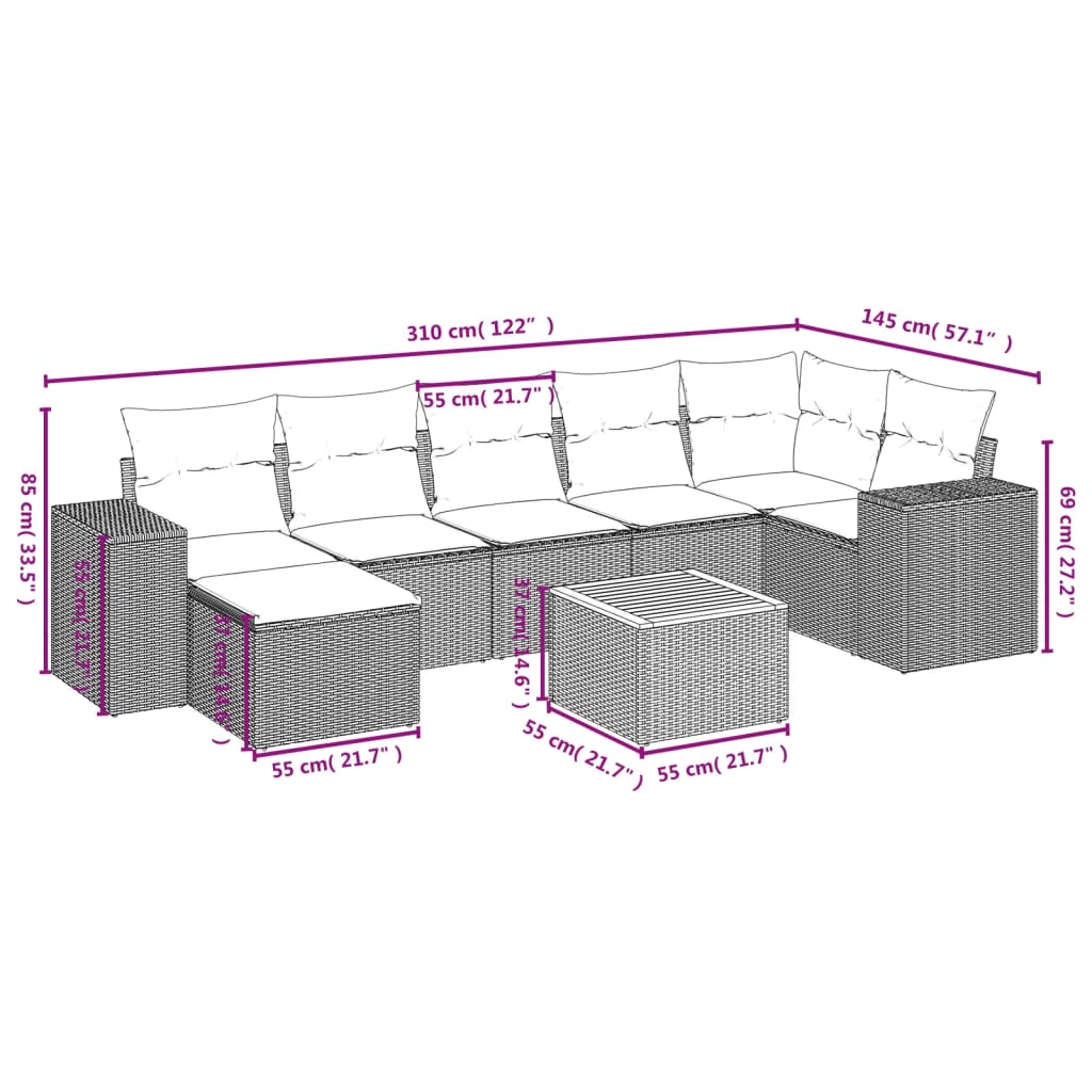 Set Divano da Giardino 8 pz con Cuscini Grigio in Polyrattan | homemem39