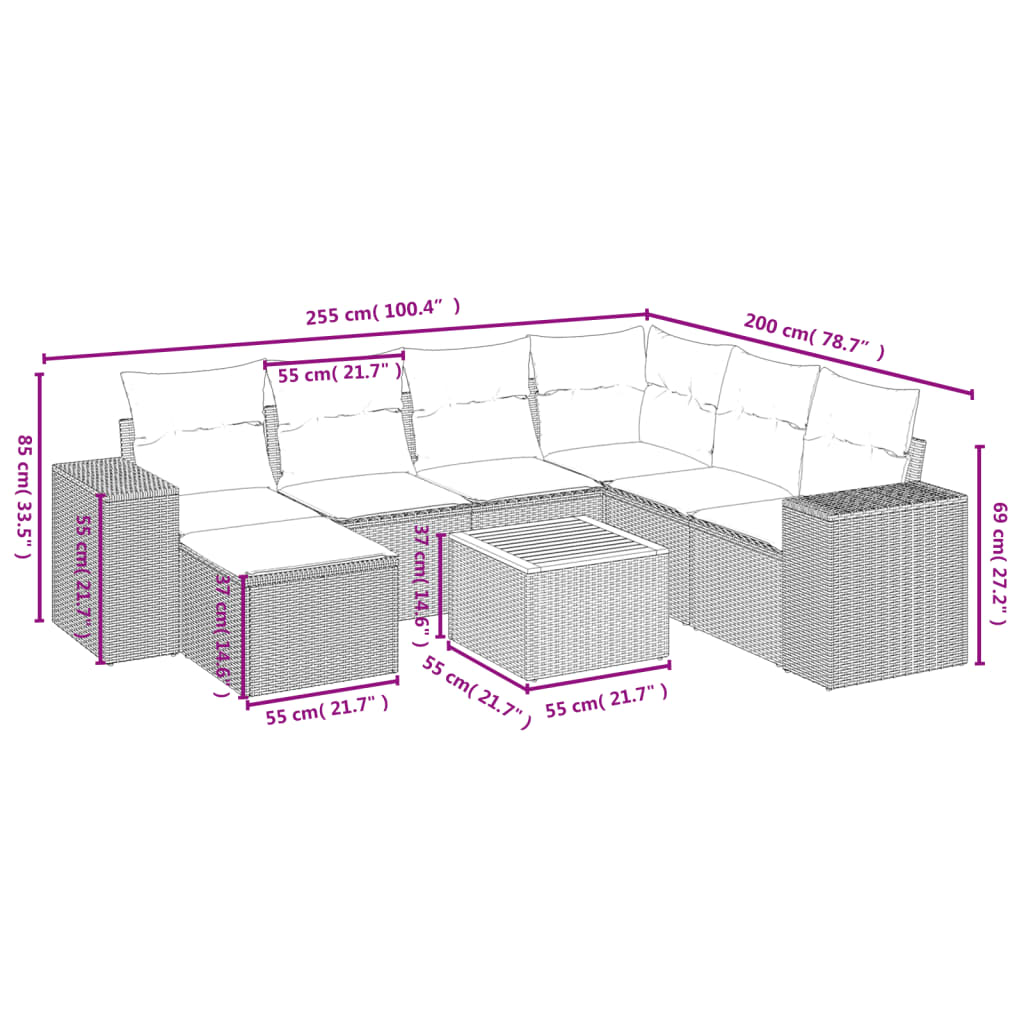 Set Divano da Giardino 8 pz con Cuscini Grigio in Polyrattan | homemem39