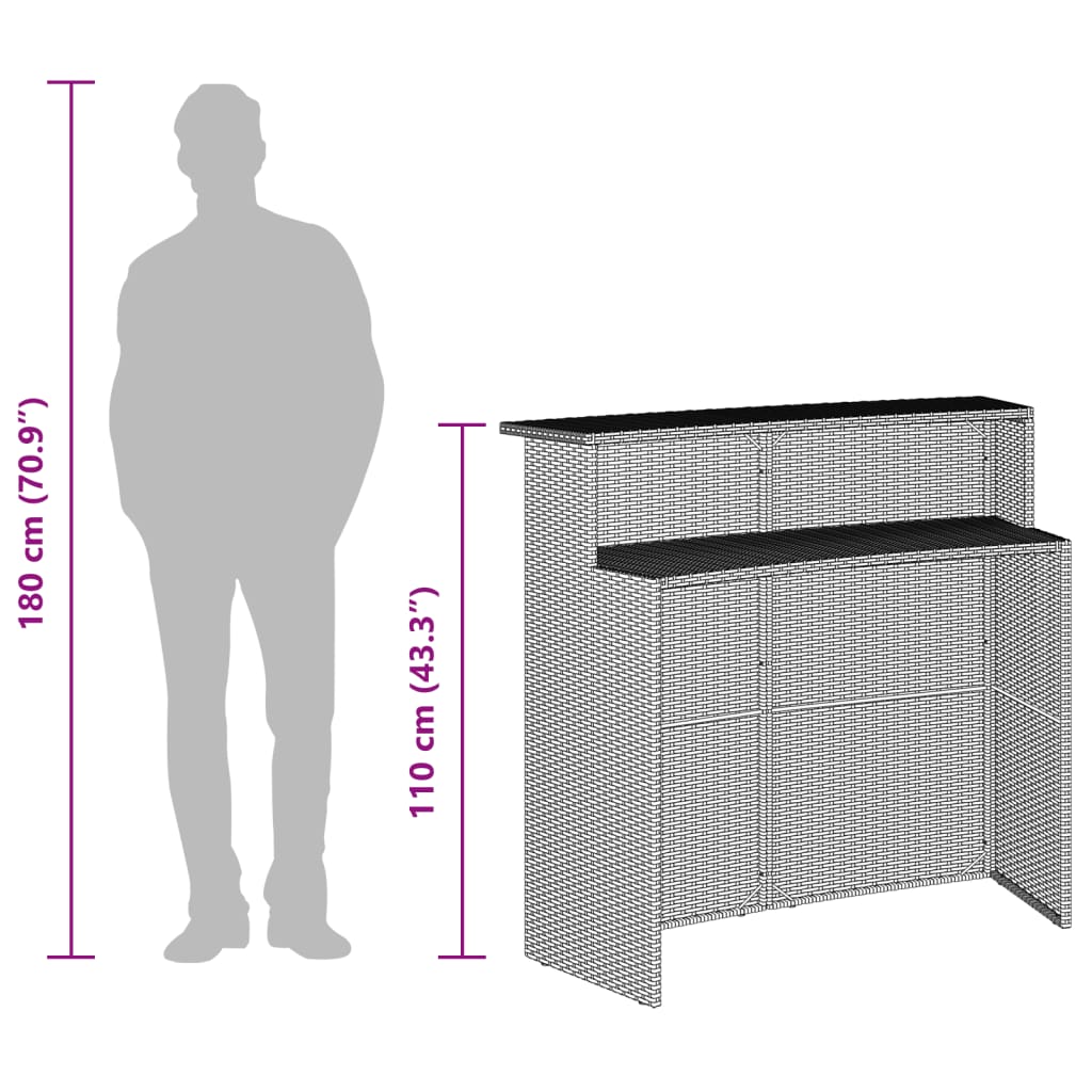 Set Bar da Giardino 3 pz con Cuscini in Polyrattan Nero