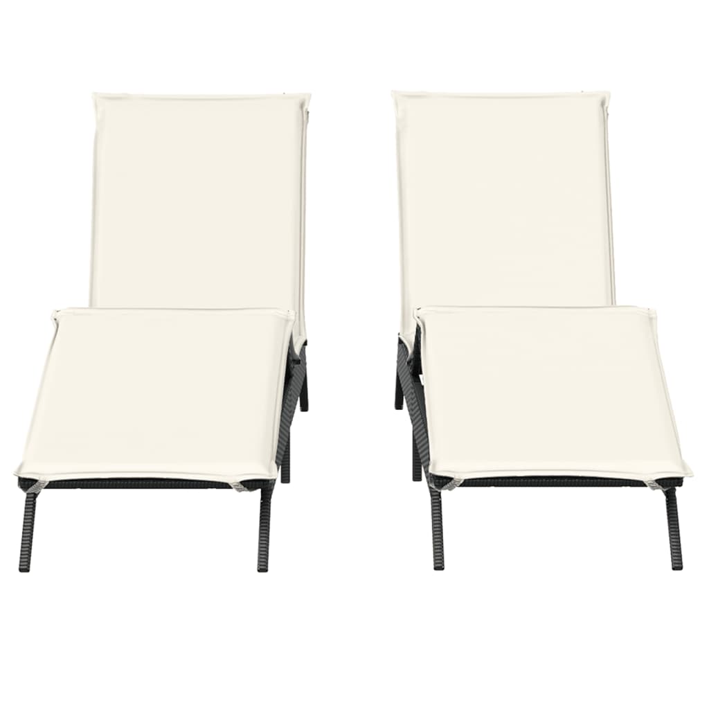 Lettini Prendisole con Cuscini 2 pz Neri in Polyrattan - homemem39